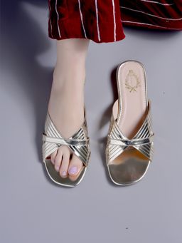 Shoetopia - Embellished Golden Flats For Girls