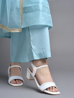 Shoetopia - Solid White Block Heeled Sandal Heels For Girls