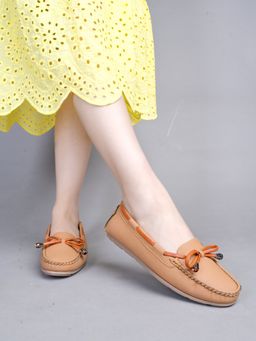 Shoetopia - Upper Bow Detailed Tan Loafers For Girls