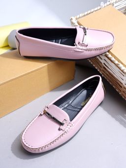 Shoetopia - Upper Bow Detailed Pink Loafers For Girls