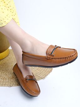 Shoetopia - Upper Bow Detailed Tan Loafers For Girls