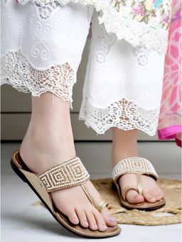 Shoetopia - Chic Comfort & Stylish Golden Kolhapuri Flats For Girls