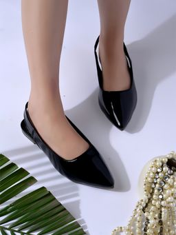 Shoetopia - Solid Slingback Pointed Toe Black Sandals For Girls