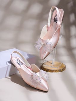 Shoetopia - Embellished Rhinestone Bow Detailed Pink Sandals For Girls