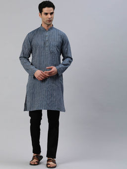 Manthan - Blue Cotton Self Design Kurta