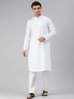 Manthan - White Blended Cotton Self Design Kurta