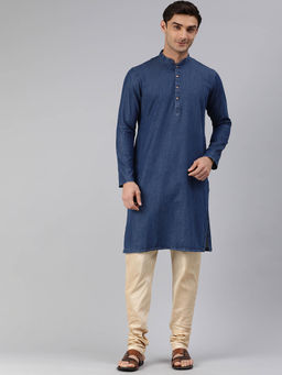 Manthan - Blue Cotton Solid Kurta