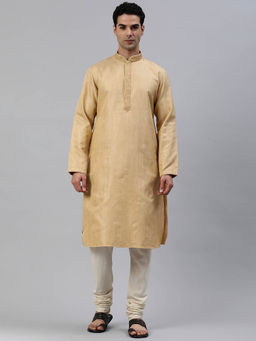 Manthan - Fawn Blended Cotton Self Design Kurta