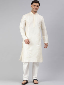 Manthan - Cream Art Silk Embroidered Kurta