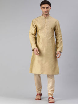 Manthan - Beige Blended Viscose Self Design Kurta