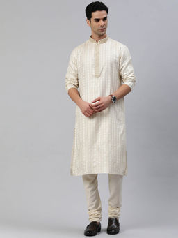 Manthan - Cream Art Silk Self Design Kurta