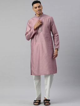 Manthan - Pink Art Silk Solid Kurta with Pyjama (Set of 2)