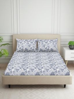 Welspun - Percale Weave 120Tc Geometric Double Bedsheet with 2 Pillow Covers - Multi-Color