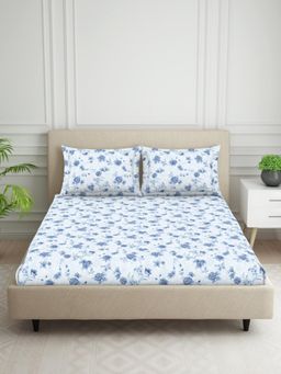 Welspun - Harmony Polycotton 120Tc Floral Double Bedsheet with 2 Pillow Covers - Blue