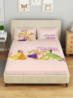 SPACES - Disney Princess 100% Cotton 132Tc Large Kids Bedsheet with 2 Pillow Covers