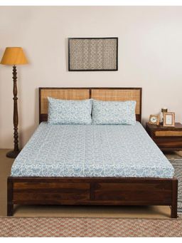 Fabindia - Blue Shahzaib Cotton Hand Block Printed Bed Sheet with 2 Pillow Covers