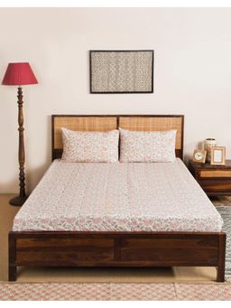 Fabindia - Pink Shahzaib Cotton Hand Block Printed Bed Sheet with 2 Pillow Covers