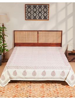Fabindia - Off White Nazneen Hand Block Printed Cotton Bed Cover