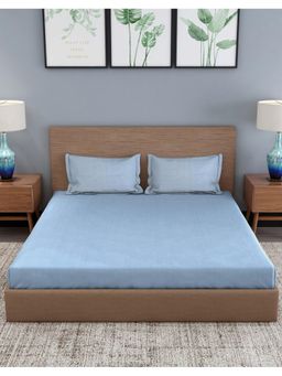 Fabindia - Blue Chambray Cotton Single Bed Sheet with 2 Pillow Cover