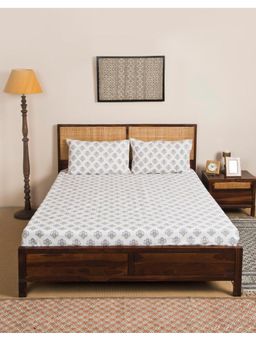 Fabindia - Blue Naeem Cotton Hand Block Printed Bed Sheet with 2 Pillow Covers