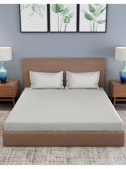 Fabindia - Beige Chambray Cotton Single Bed Sheet with 2 Pillow Cover