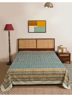 Fabindia - Teal Nafisa Cotton Hand Block Printed Bed Cover