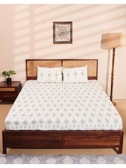 Fabindia - Blue Cotton Printed Bed Sheet- Double