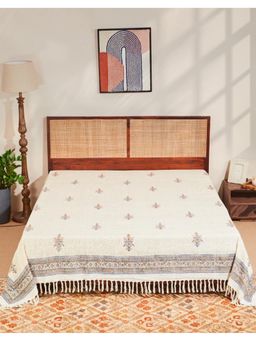 Fabindia - Off White Amaal Cotton Printed Bed Cover