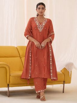 Gahan - Embroidered V-Neck Kurta with Pant & Dupatta