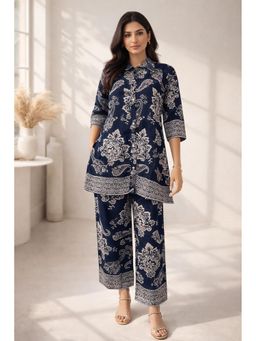 Autumnlane - Women Floral Printed Co-Ord Set- Navy Blue