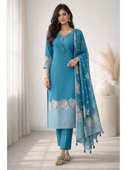 Autumnlane - Women Reet Floral Printed Kurta with Pant and Dupatta- Blue
