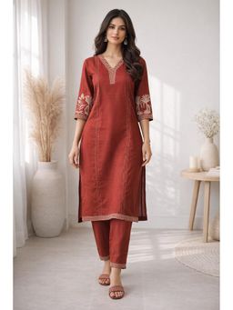 Autumnlane - Women Mohini Embroidered Thread Work Kurta with Pant- Rust