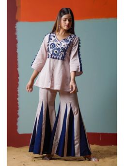 Autumnlane - Women Floral Embroidered 1 Kurti, 1 Sharara- White