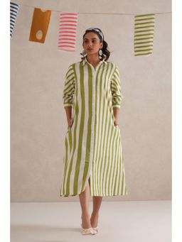 Cyan - Dhani Hand Block Print Shirt Dress