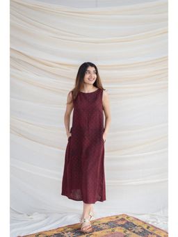 The Indian Ethnic Co. - Jinisha Slub Cotton Brown Dress