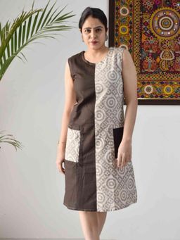 Sundarii - Grey Clouds - Dabu Hand Block Printed Dress