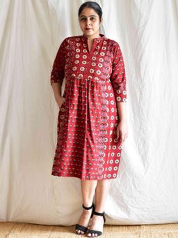 Sundarii - Birds - Ajrakh Patchwork Mirror Embroidered Dress