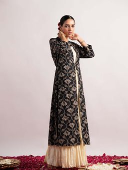 EKOHUM - Black Gold Print Double Layer Dress Kurta