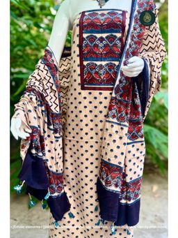 Ethnic Elements - Ajrakh Geometric Unstitched Kurta With Bottom And Dupatta