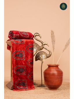 Ethnic Elements - Red Ajrakh Velvet Anitique Flaming Unstitched Kurta