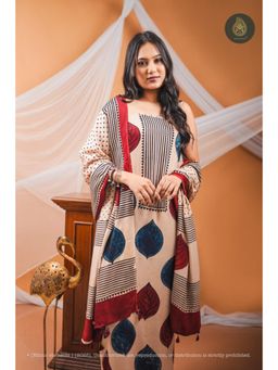 Ethnic Elements - Ajrakh Suit Modal Silk Unstitched Kurta With Bottom And Dupatta