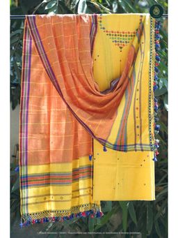 Ethnic Elements - Yellow Bhujodi Kala Cotton Unstitched Kurta With Bottom And Dupatta