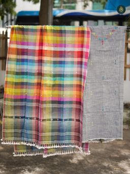 Ethnic Elements - Handloom Grey Cotton Unstitched Kurta With Bottom And Dupatta