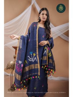 Ethnic Elements - Handwoven Linen Jamdani Verdant Grace Unstitched Kurta With Dupatta