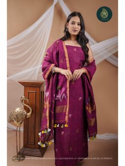 Ethnic Elements - Handwoven Linen Jamdani Mystic Bloom Unstitched Kurta With Dupatta