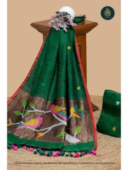 Ethnic Elements - Linen Green Unstitched Dress Material
