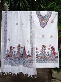Ethnic Elements - Cotton White Unstitched Dress Material
