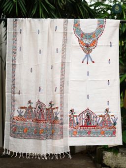 Ethnic Elements - Cotton White Unstitched Dress Material