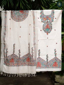 Ethnic Elements - Cotton White Unstitched Dress Material