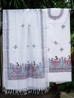 Ethnic Elements - Cotton White Unstitched Dress Material